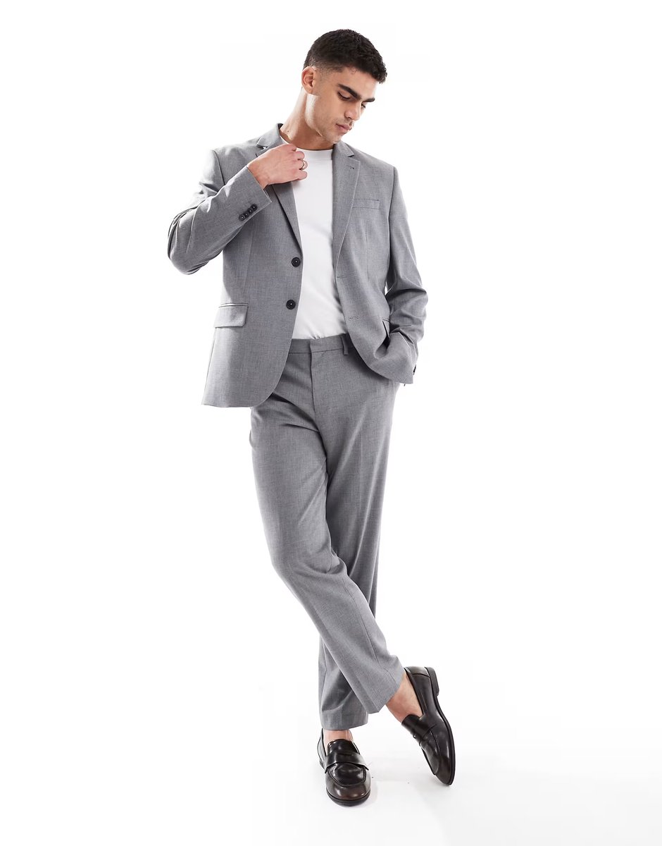 ASOS Jack & Jones regular fit wool blend suit jacket in grey - 3