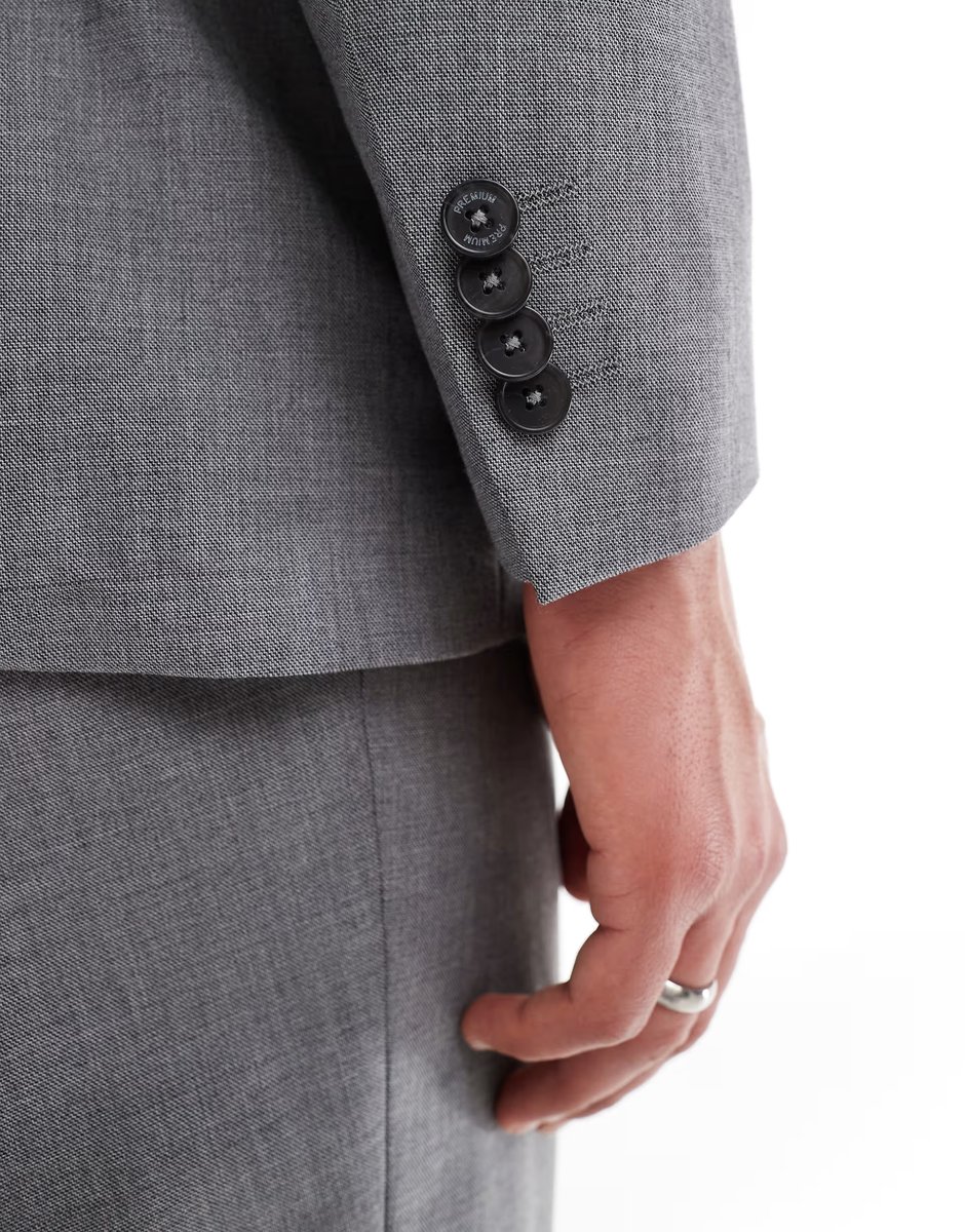 ASOS Jack & Jones regular fit wool blend suit jacket in grey - 4