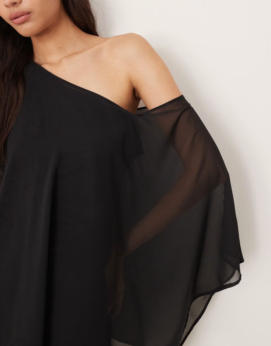 ASOS ASOS DESIGN satin chiffon mix one shoulder mini dress in black - 3