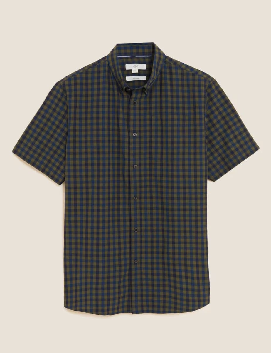 Marks & Spencer M&S Pure Cotton Check Shirt Khaki