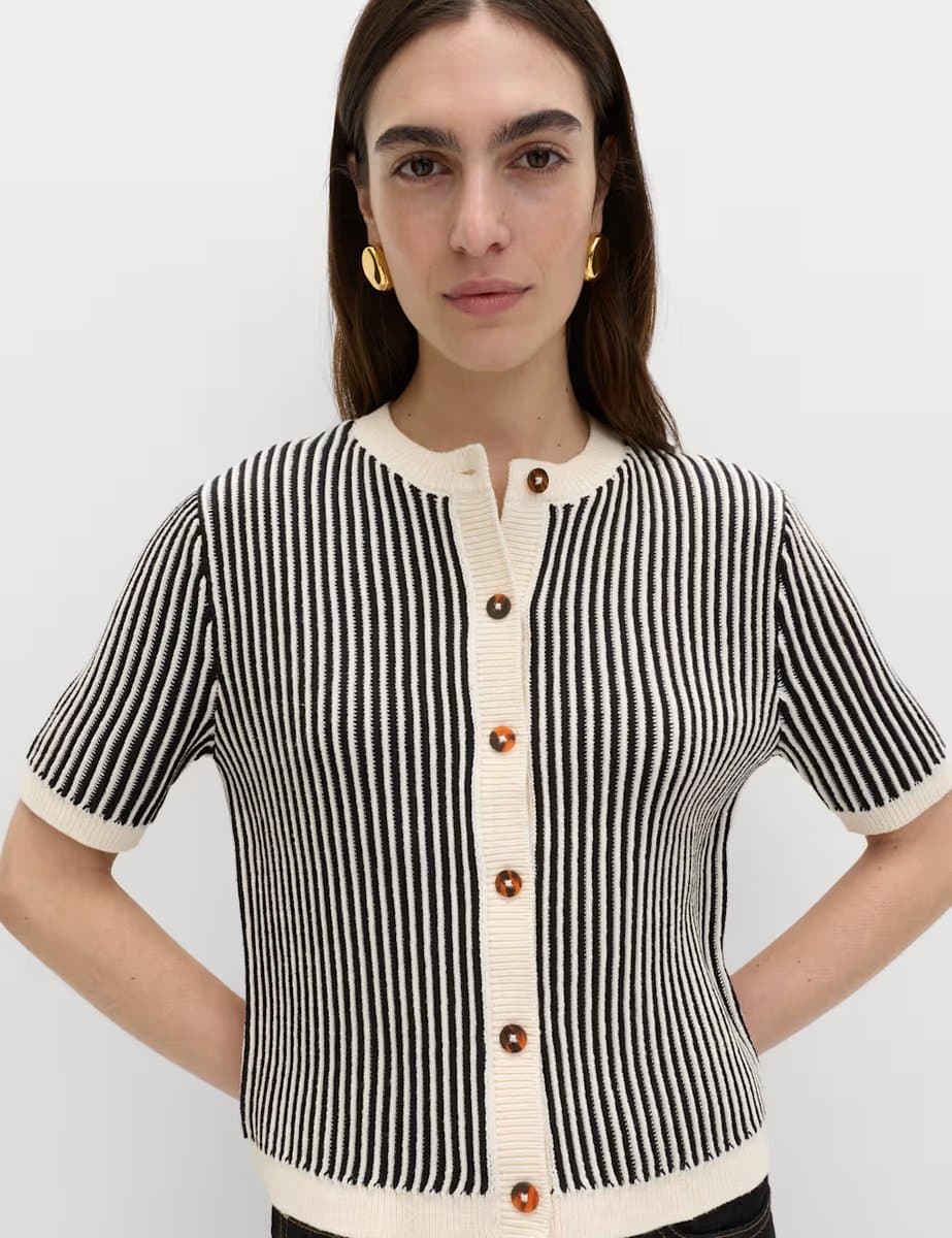 Marks & Spencer M&S Cotton Rich Textured Cropped Cardigan Black Mix