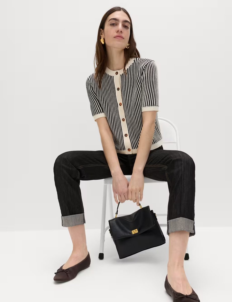 Marks & Spencer M&S Cotton Rich Textured Cropped Cardigan Black Mix - 3