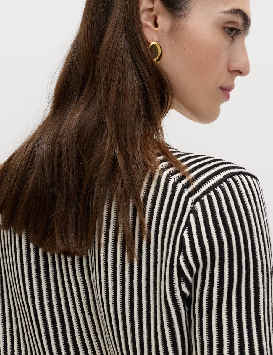 Marks & Spencer M&S Cotton Rich Textured Cropped Cardigan Black Mix - 4