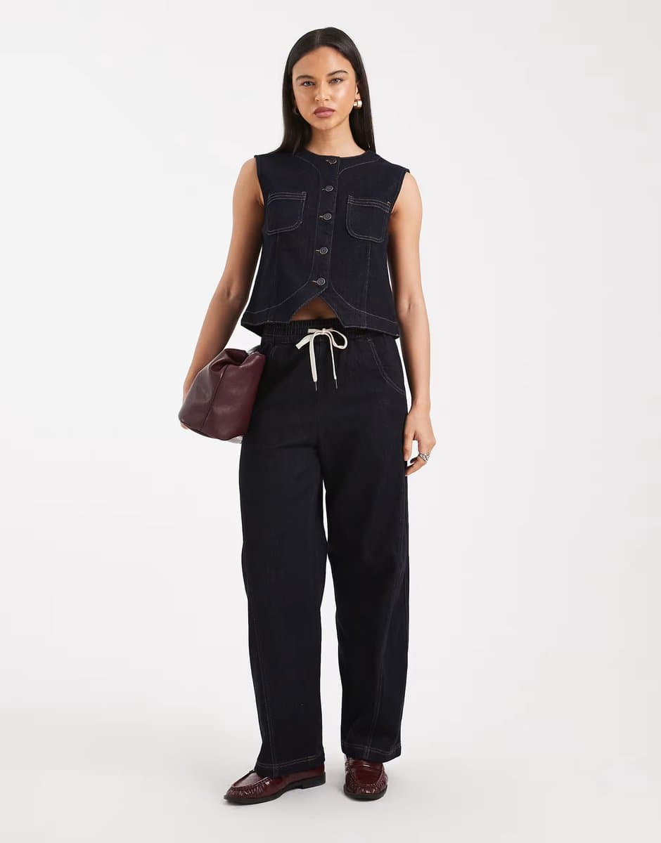 ASOS Object premium mid rise loose barrel leg jeans co-ord in indigo rinse