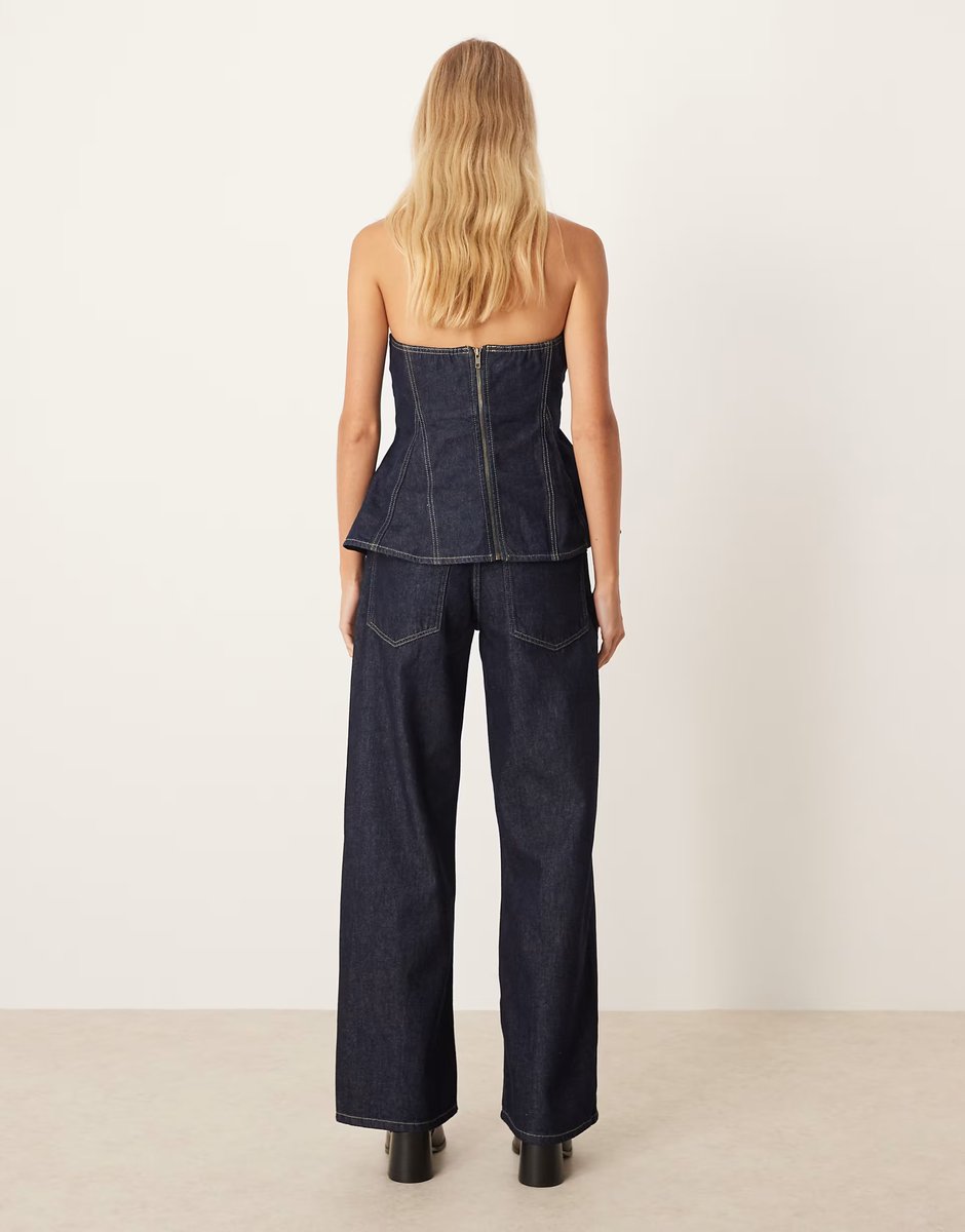 ASOS Mango 100% cotton straight jean co-ord in indigo - 3