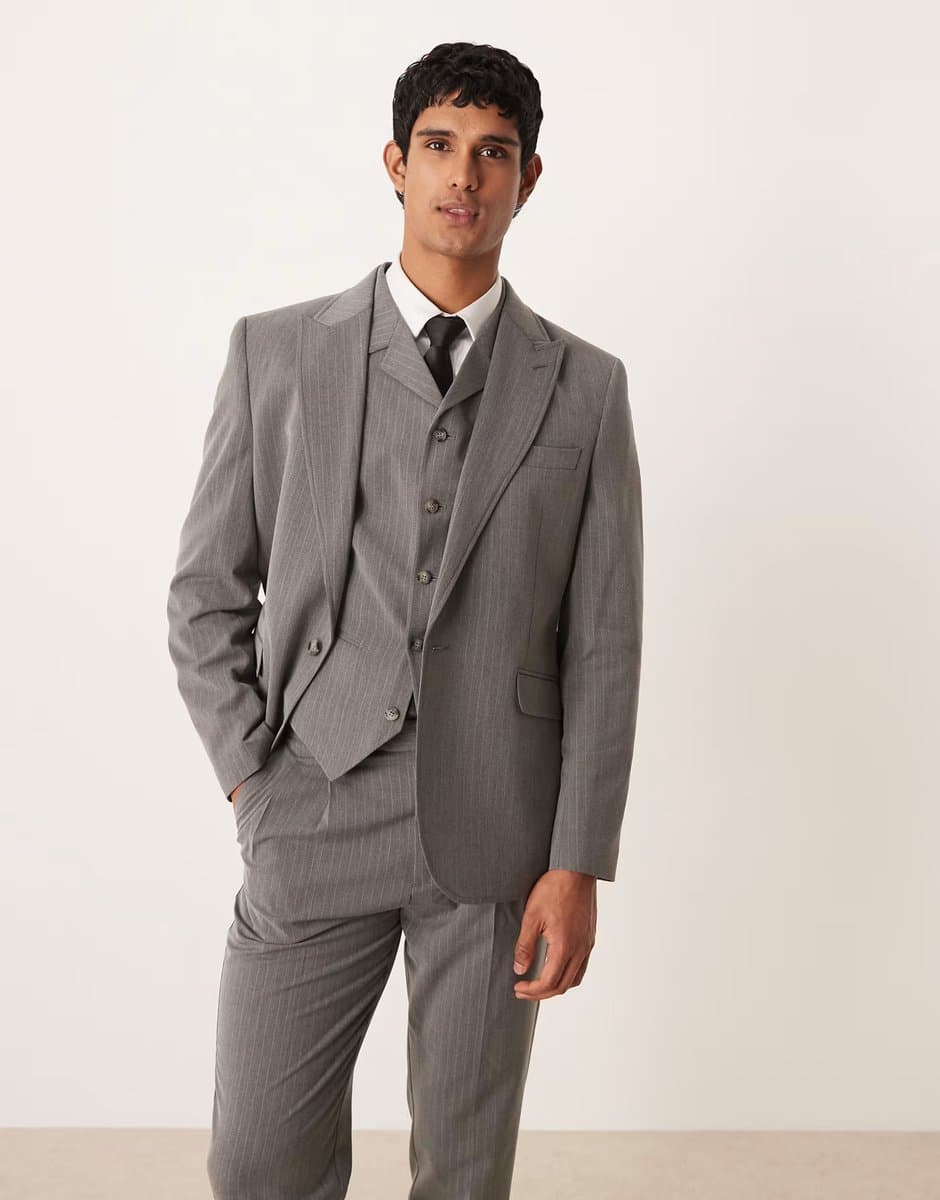 ASOS ASOS DESIGN pinstripe slim fit jacket in charcoal