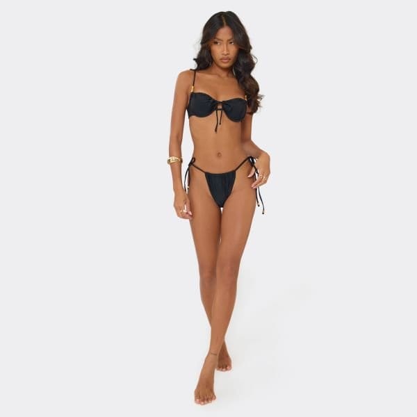 EGO Strappy Bead Detail Underwired Bikini Set In Black, Women's Size UK 6 - 2