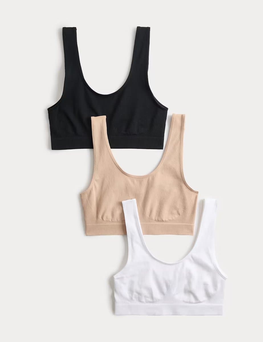 Marks & Spencer M&S 3pk Seamless Non Wired Crop Tops Black