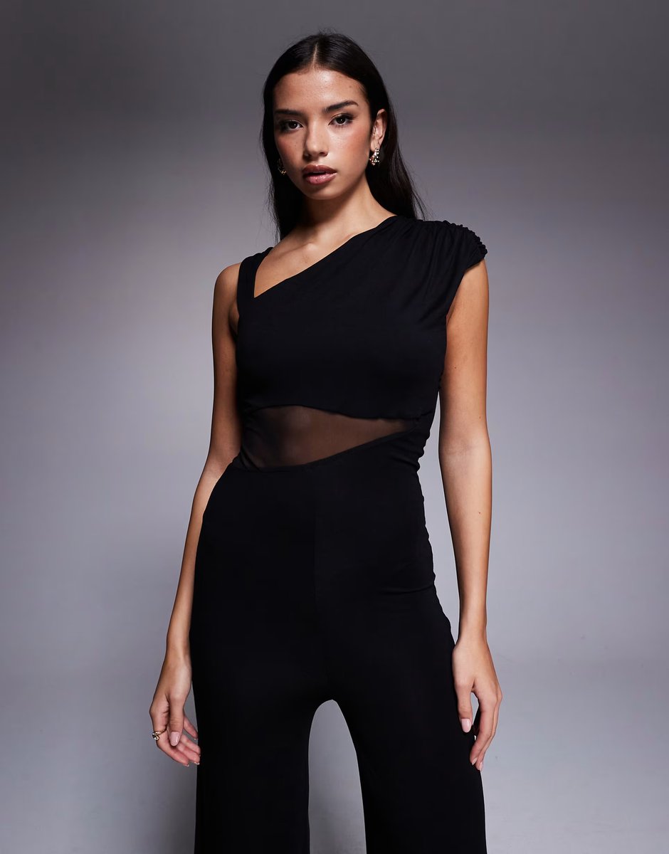 ASOS ASOS DESIGN cut out mesh panelled jumpsuit in black - 3