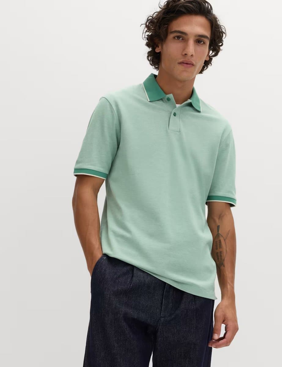 Marks & Spencer M&S Ultimate Tipped Pique Polo Shirt Dark Green Mix