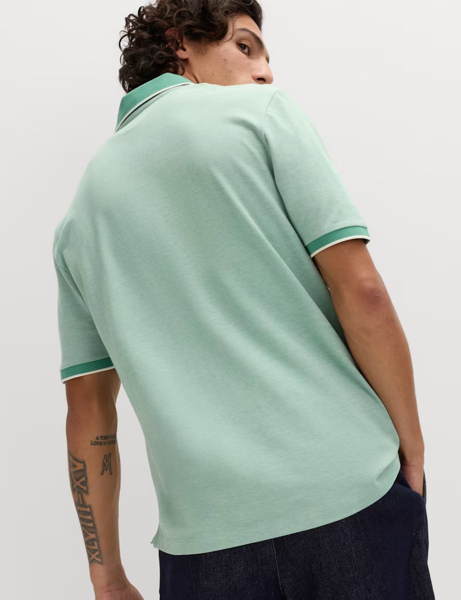 Marks & Spencer M&S Ultimate Tipped Pique Polo Shirt Dark Green Mix - 3