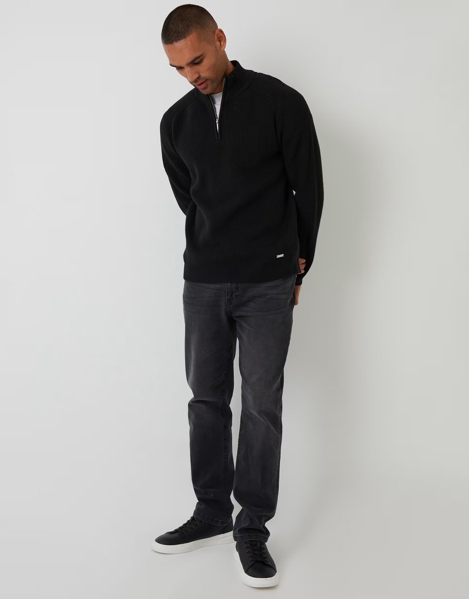 ASOS Threadbare Cotton blend rib panel quarter zip knitted jumper in black - 2