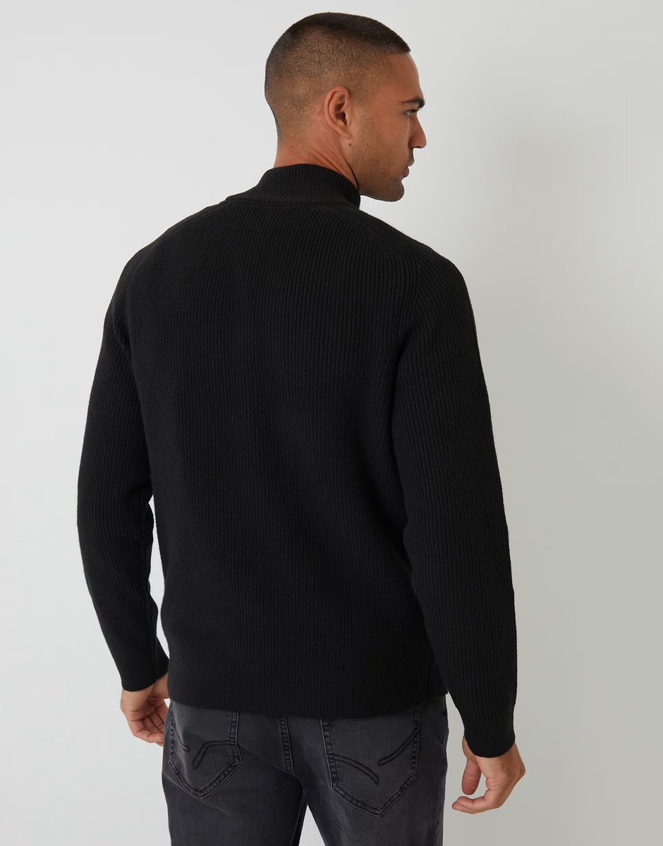 ASOS Threadbare Cotton blend rib panel quarter zip knitted jumper in black - 3