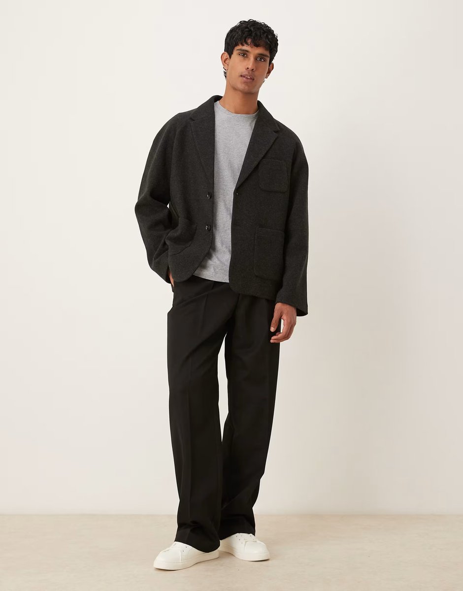 ASOS ASOS DESIGN wool look boxy blazer in dark grey - 2