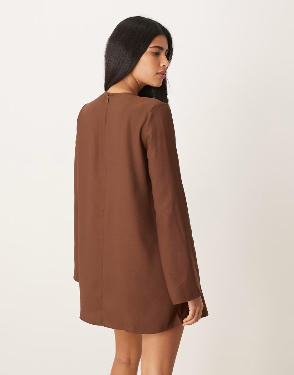 ASOS ASOS DESIGN long sleeve godet mini dress in chocolate - 3