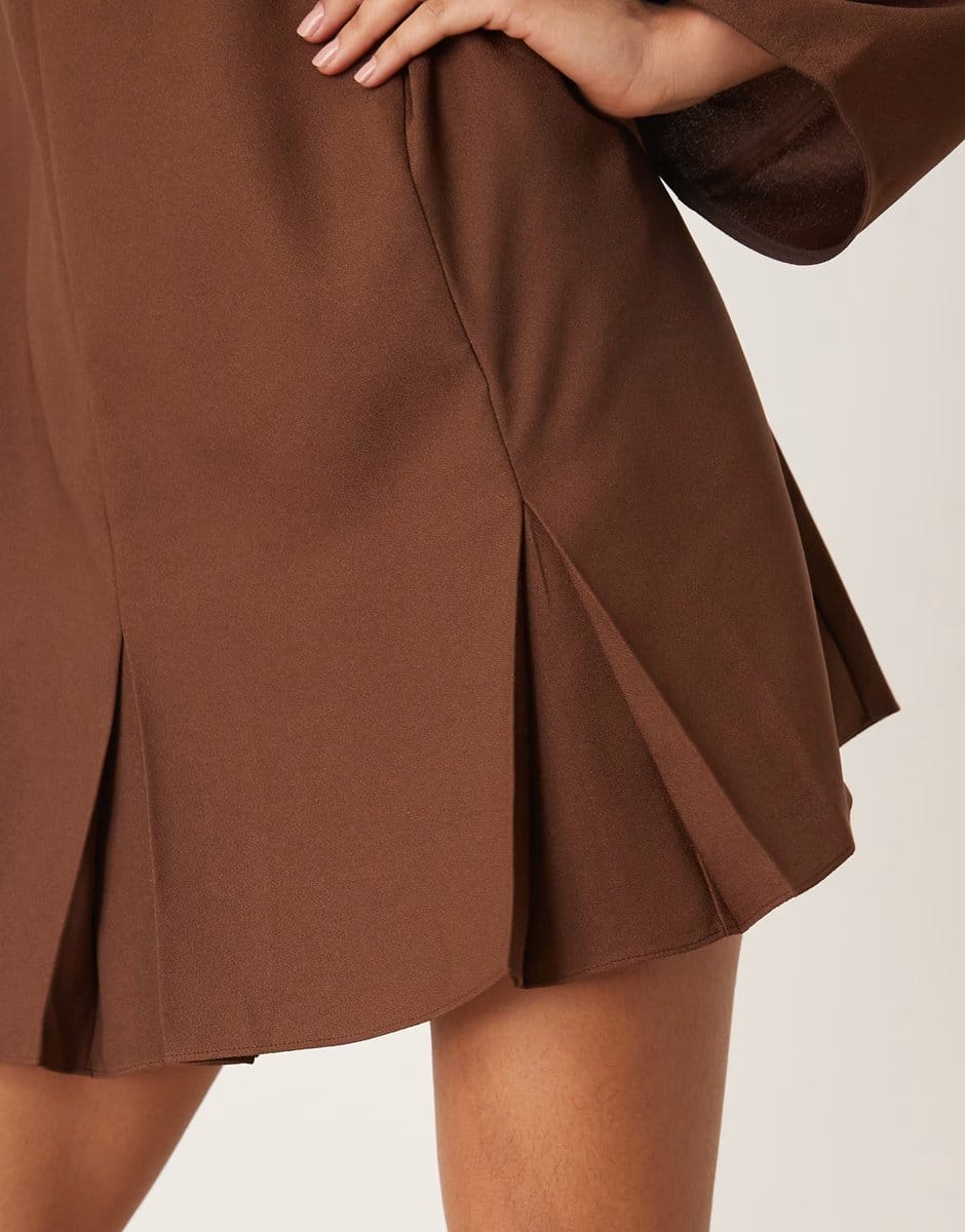 ASOS ASOS DESIGN long sleeve godet mini dress in chocolate - 4