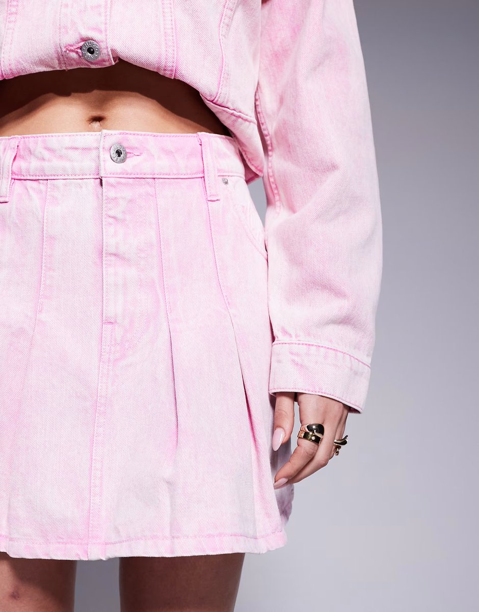 ASOS Hugo Blue co-ord flared denim skirt in washed pink - 2