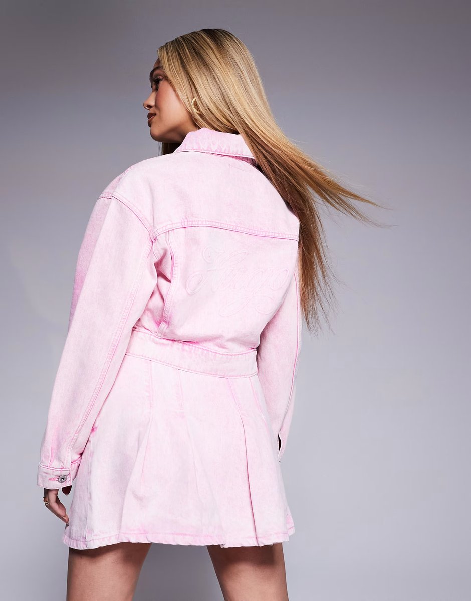 ASOS Hugo Blue co-ord flared denim skirt in washed pink - 3