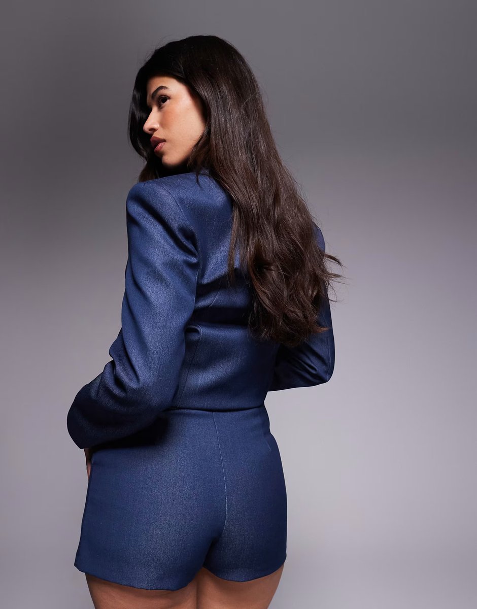 ASOS River Island notch front denim mini skirt co-ord in indigo - 3