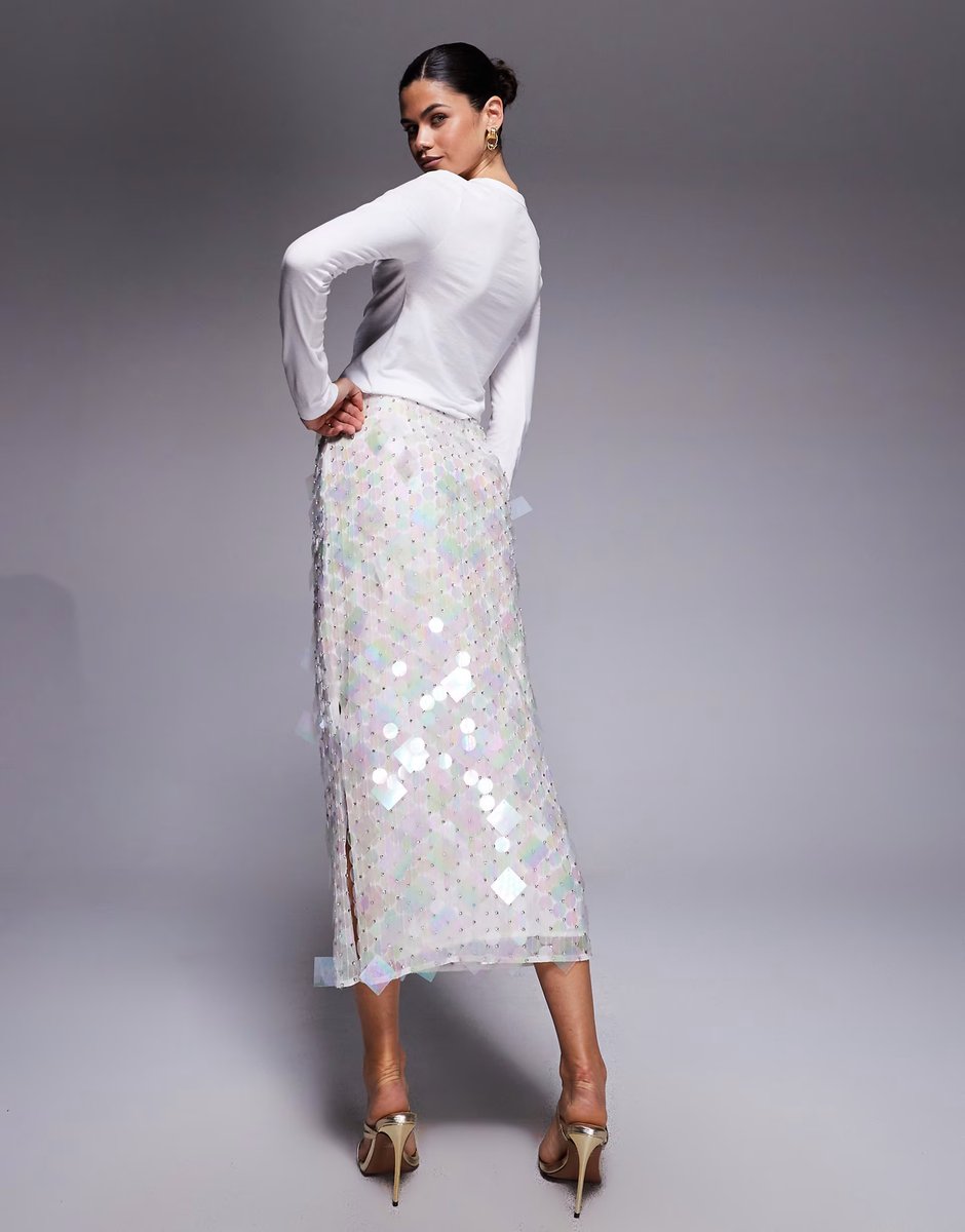 ASOS ASOS DESIGN embellished disc sequin midi skirt in white - 2