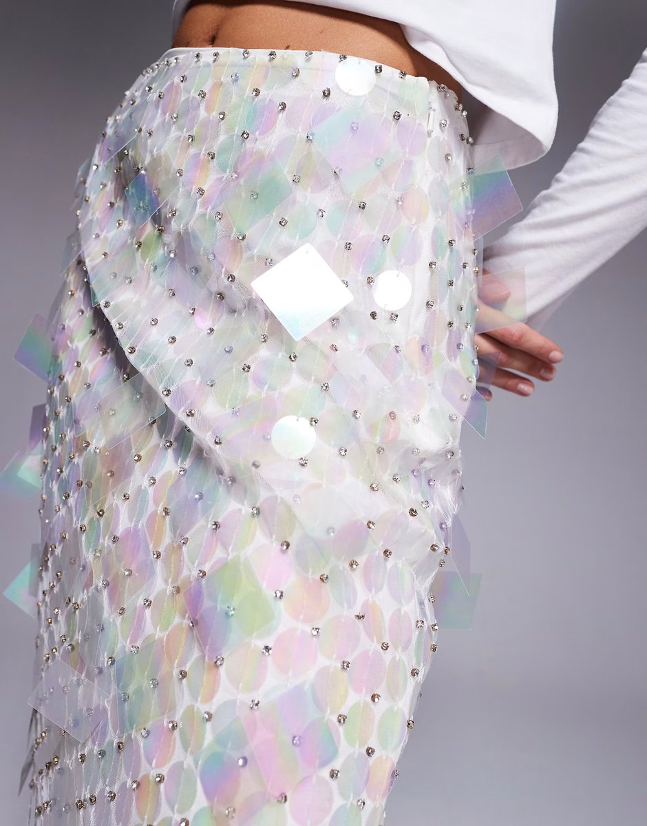 ASOS ASOS DESIGN embellished disc sequin midi skirt in white - 3