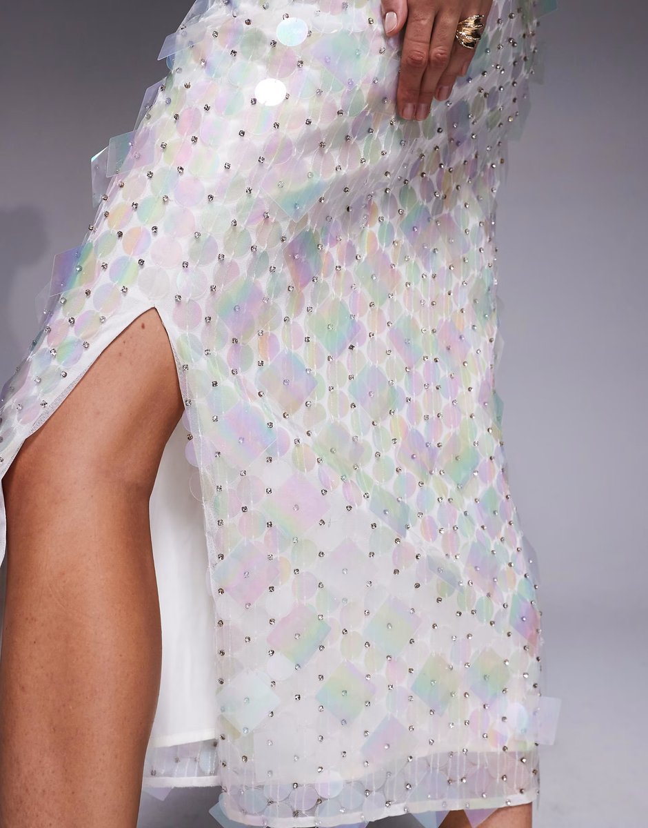 ASOS ASOS DESIGN embellished disc sequin midi skirt in white - 4