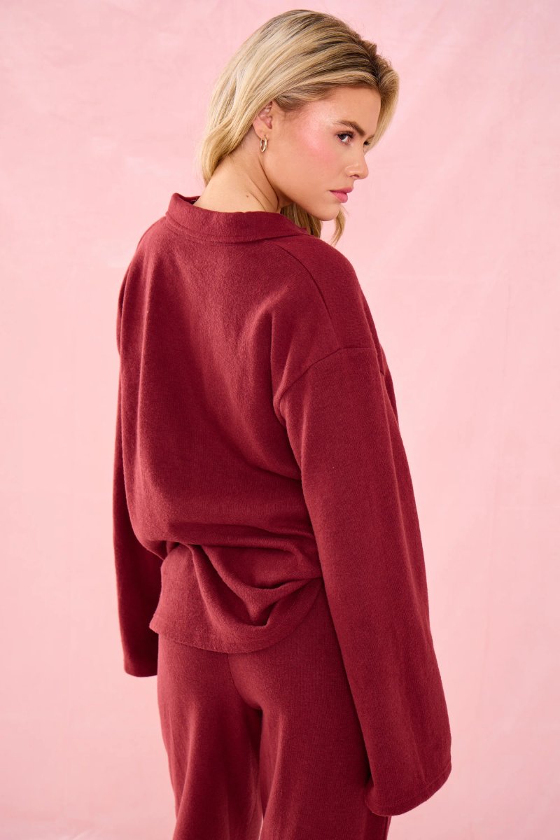 Kaiia Kaiia Supersoft Oversized Button Down Shirt Warm Berry - 4