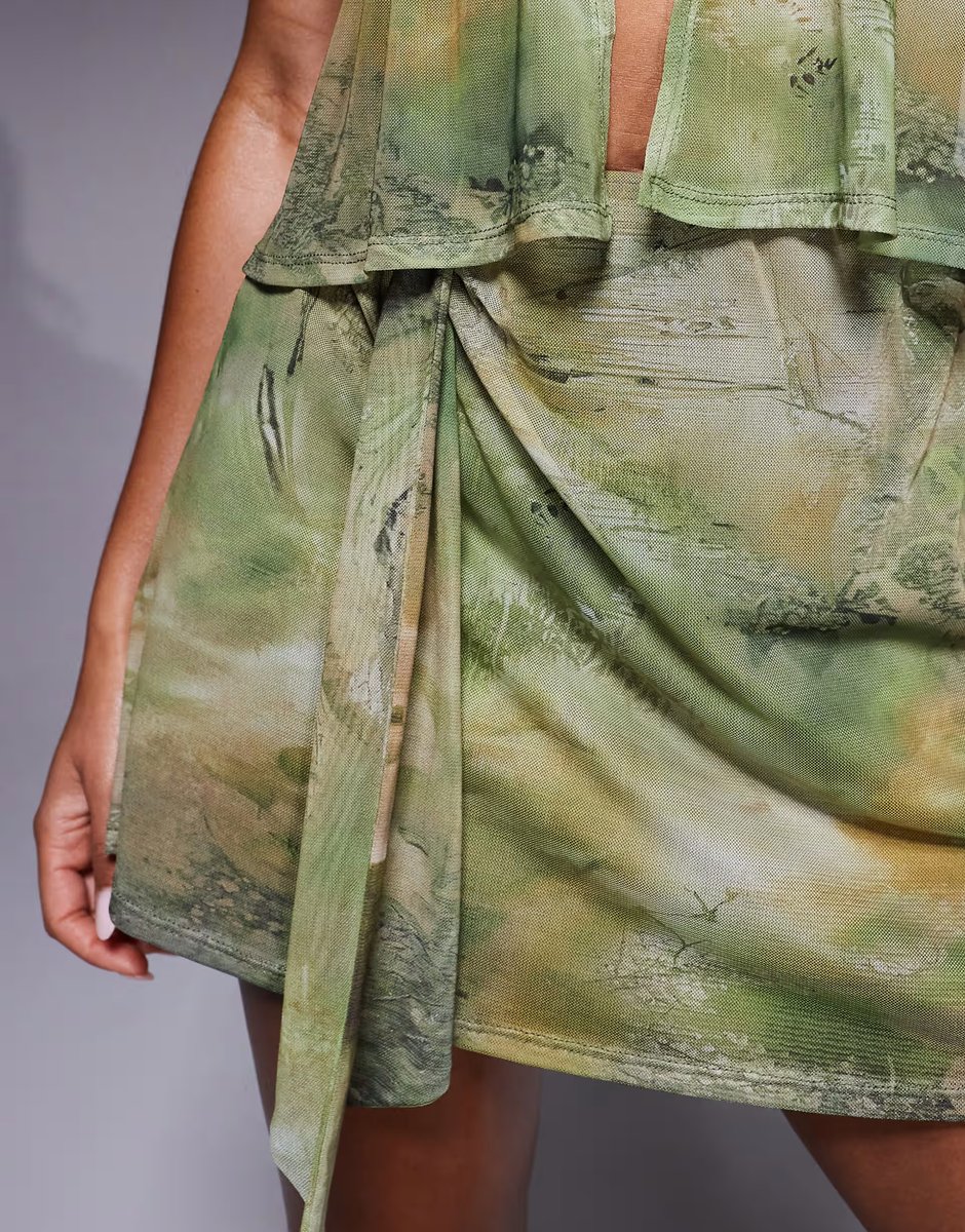 ASOS ASOS DESIGN co-ord mesh flippy mini skirt with ruched tie detail in floral print - 3