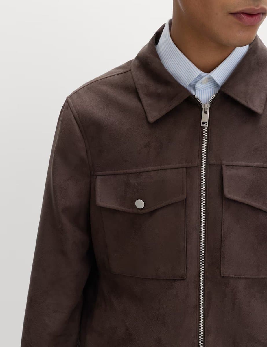 Marks & Spencer M&S Bitter Chocolate Faux Suede Trucker Jacket