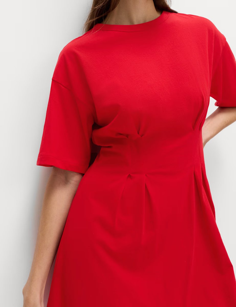 Marks & Spencer M&S Pure Cotton Waisted Mini T-Shirt Dress Chilli - 2