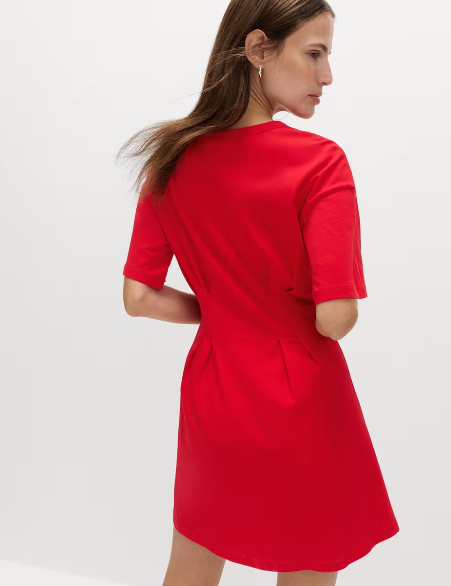 Marks & Spencer M&S Pure Cotton Waisted Mini T-Shirt Dress Chilli - 3