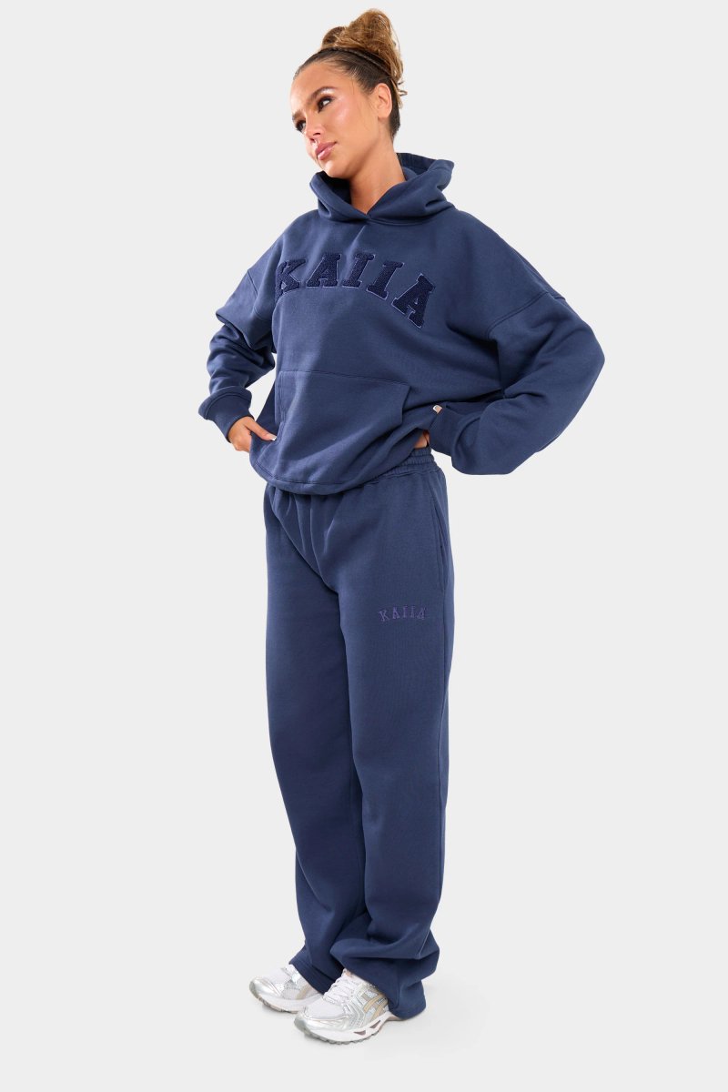 Kaiia Kaiia Borg Slogan Oversized Hoodie Deep Blue - 3