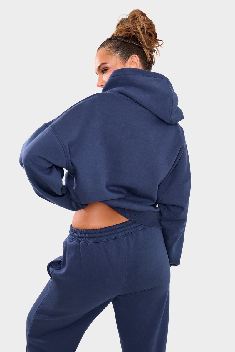 Kaiia Kaiia Borg Slogan Oversized Hoodie Deep Blue - 4