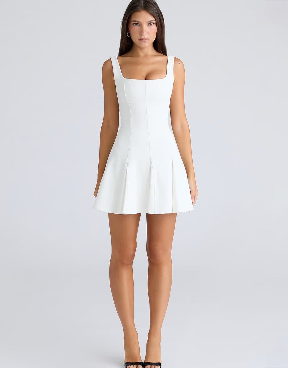 ASOS House of CB Amelie vintage ivory stretch flare mini dress in vintage ivory