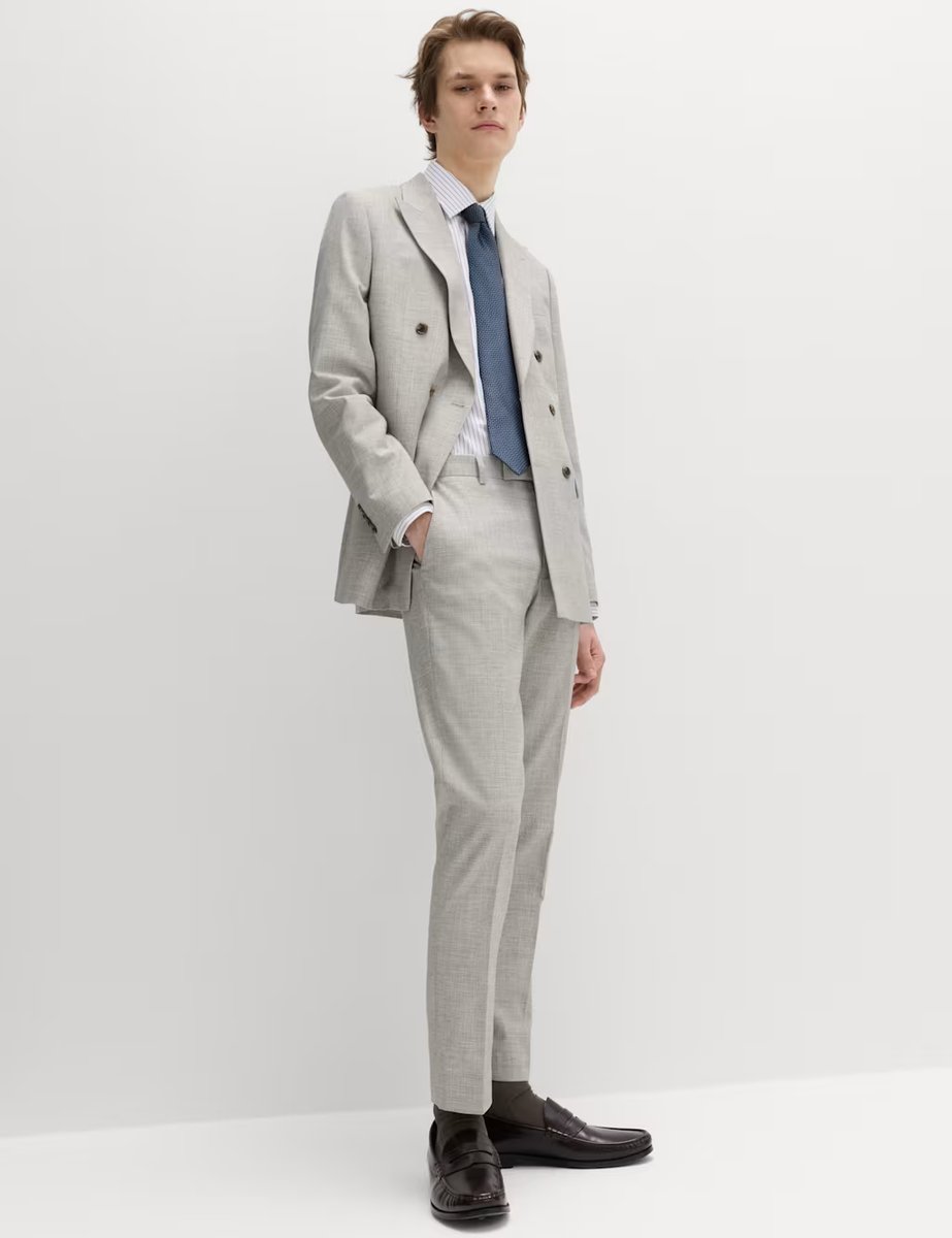 Marks & Spencer M&S Slim Fit Textured Twill Stretch Trousers Neutral - 2