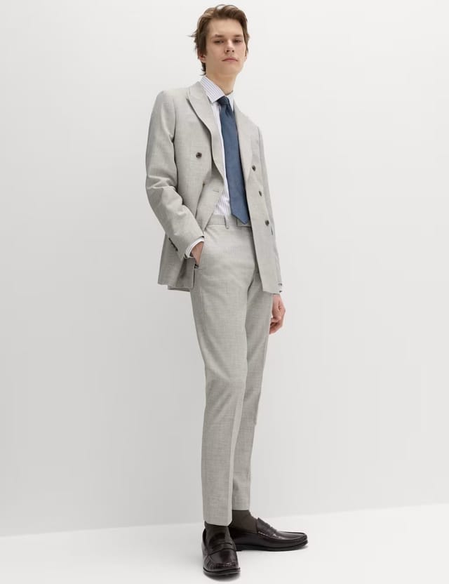 Marks & Spencer M&S Slim Fit Textured Twill Stretch Trousers Neutral - 2