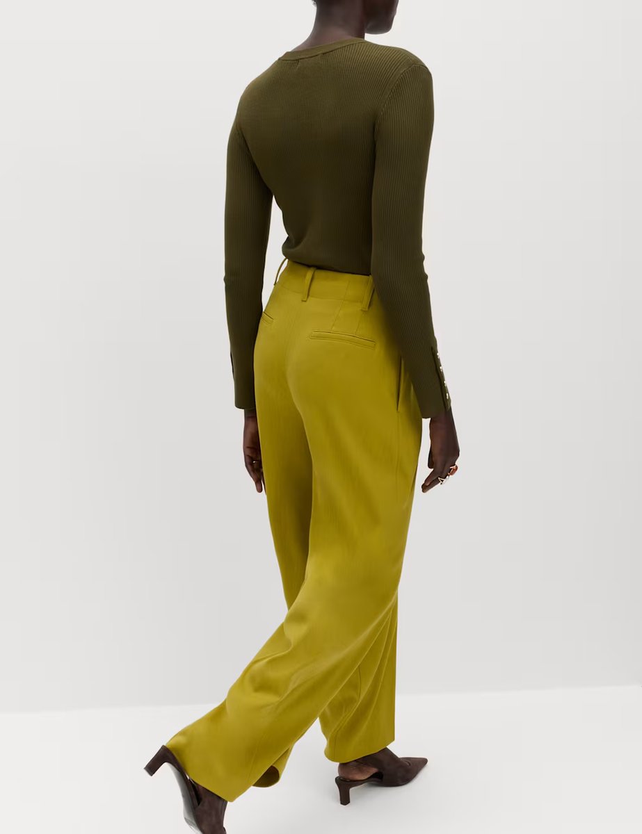 Marks & Spencer M&S Pleat Front Wide Leg Trousers Khaki - 3