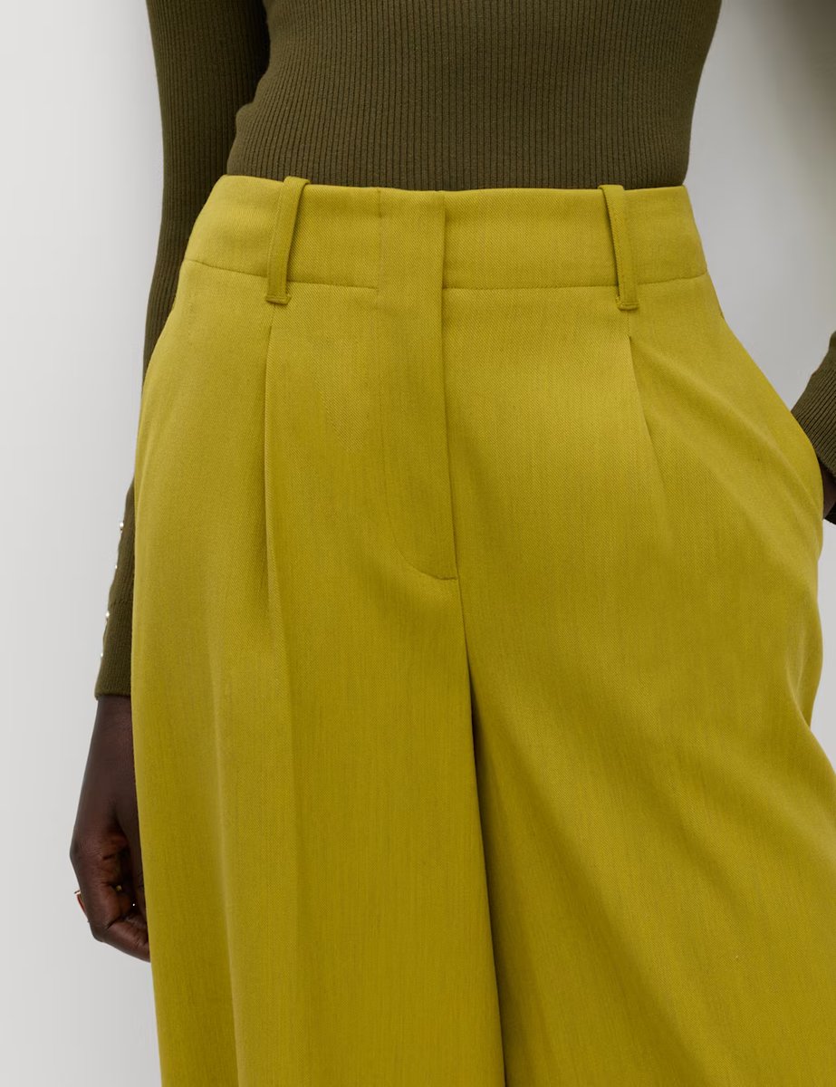 Marks & Spencer M&S Pleat Front Wide Leg Trousers Khaki - 4