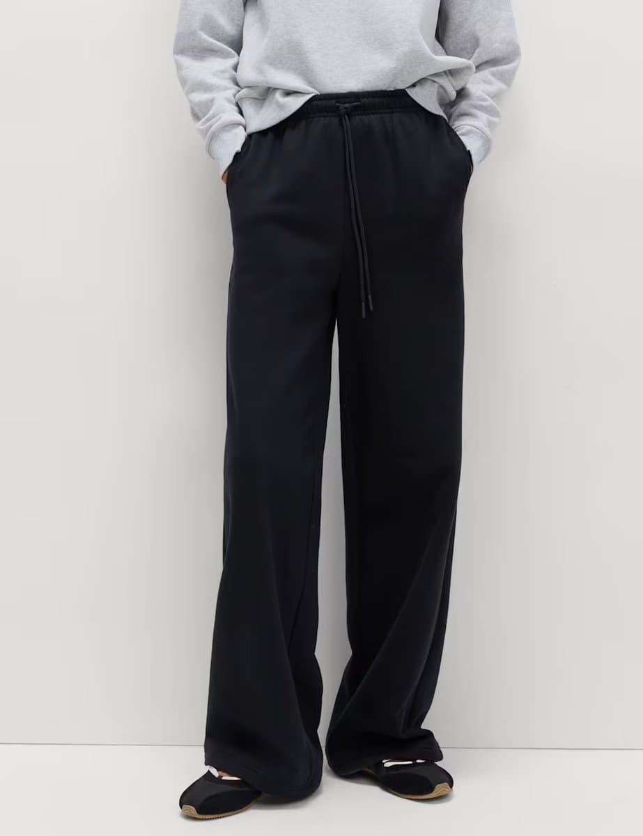 Marks & Spencer M&S Cotton Rich Drawstring Wide Leg Joggers Black