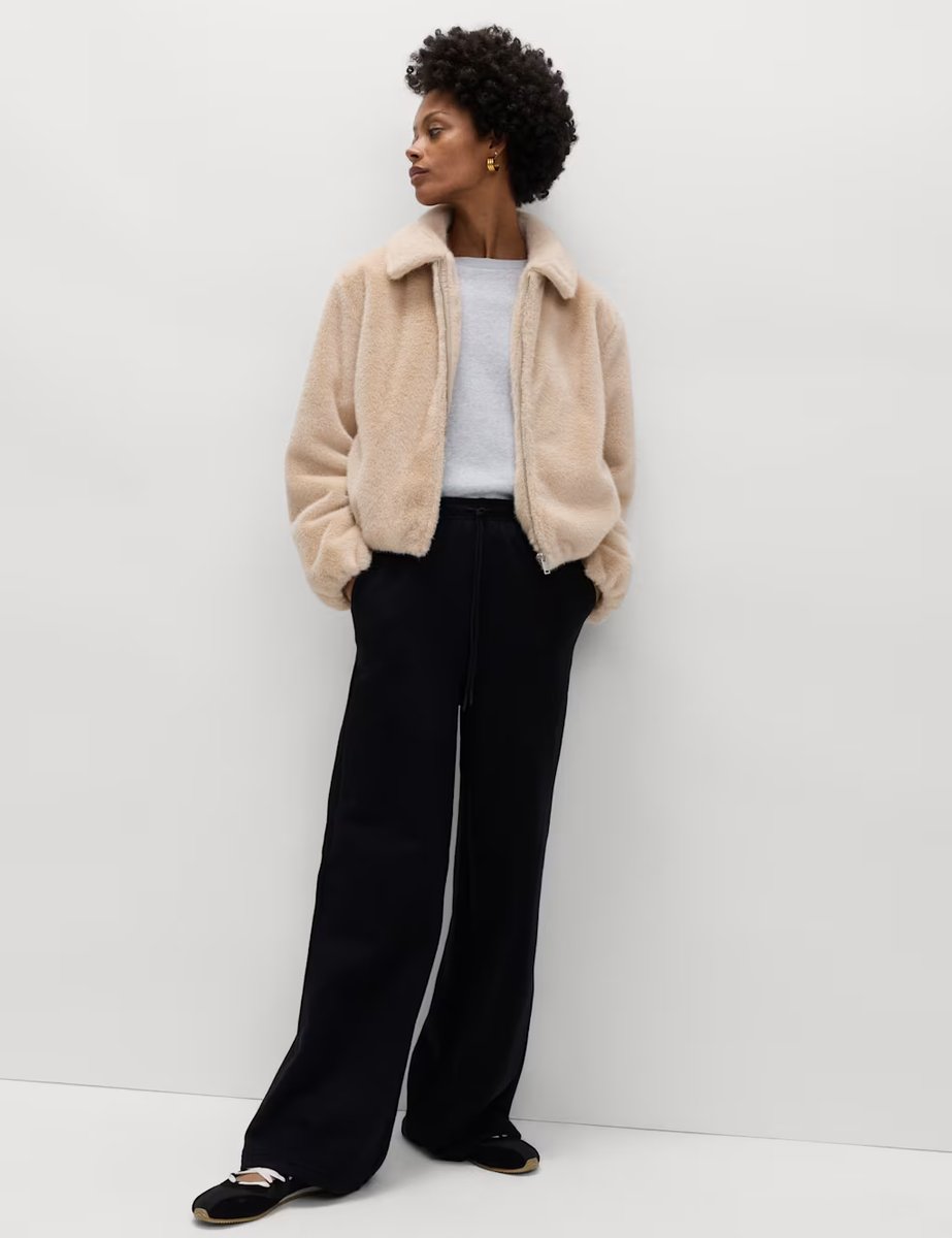 Marks & Spencer M&S Cotton Rich Drawstring Wide Leg Joggers Black - 2