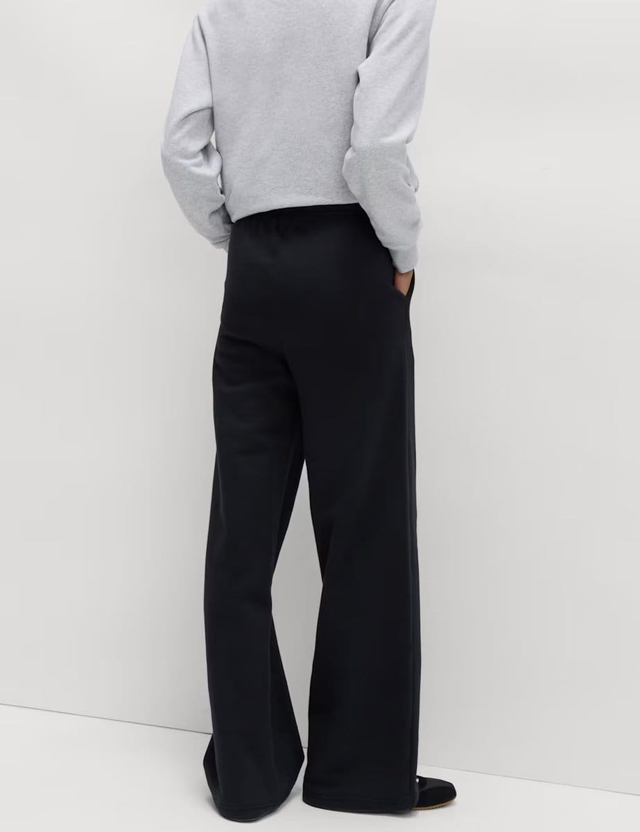 Marks & Spencer M&S Cotton Rich Drawstring Wide Leg Joggers Black - 4