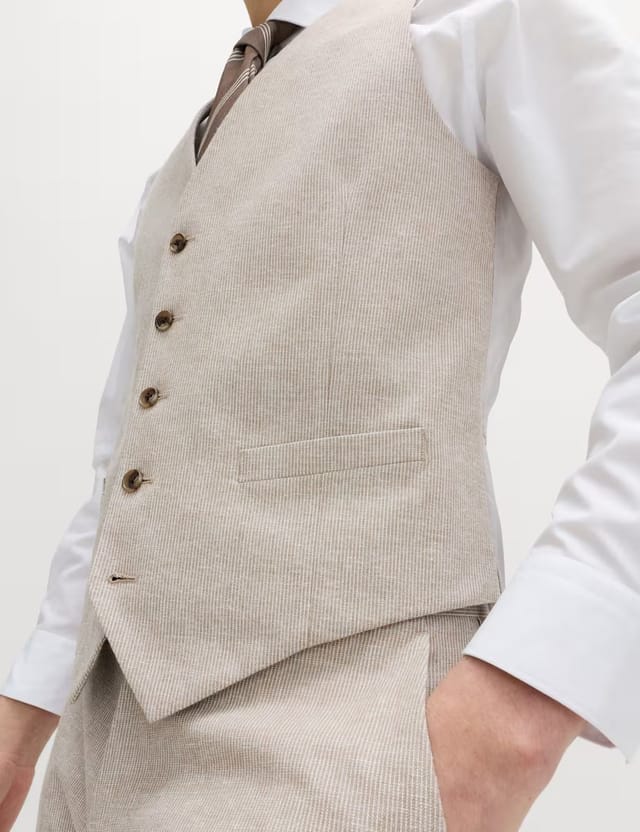 Marks & Spencer M&S Cotton Linen Blend Striped Waistcoat Neutral - 2