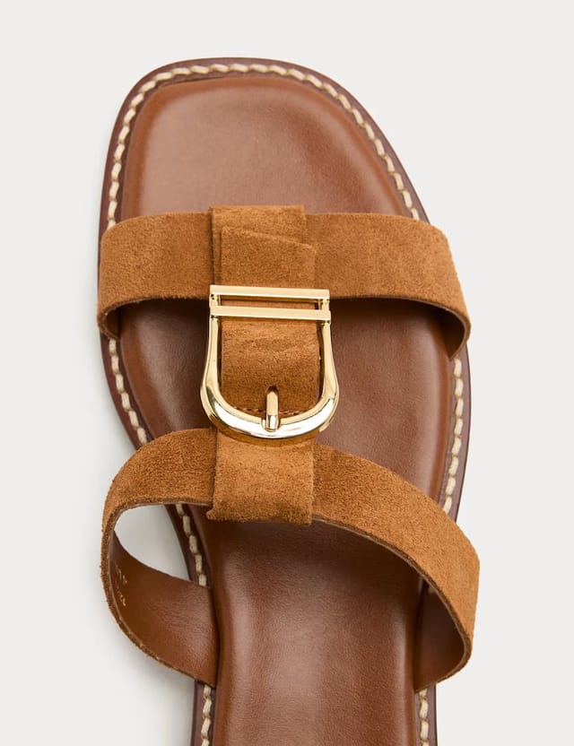 Marks & Spencer M&S Suede Buckle Flat Mule Sandals Tan - 2