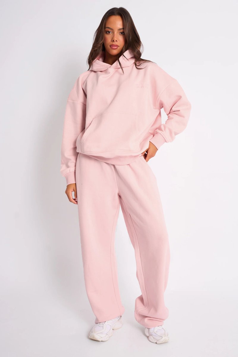 Kaiia Kaiia Embossed Wide Leg Joggers Pale Pink - 1