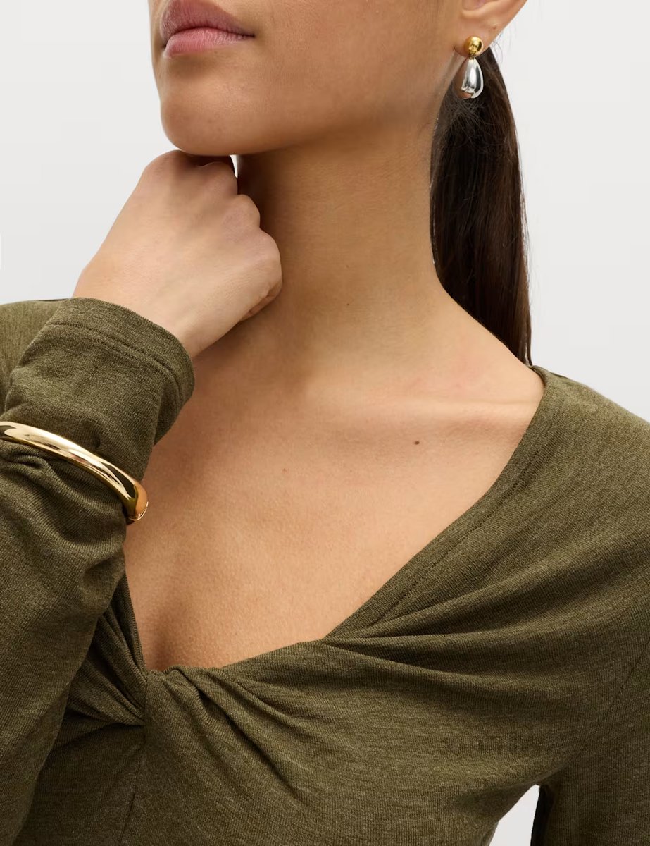 Marks & Spencer M&S Twist Detail Long Sleeve Top Khaki - 2