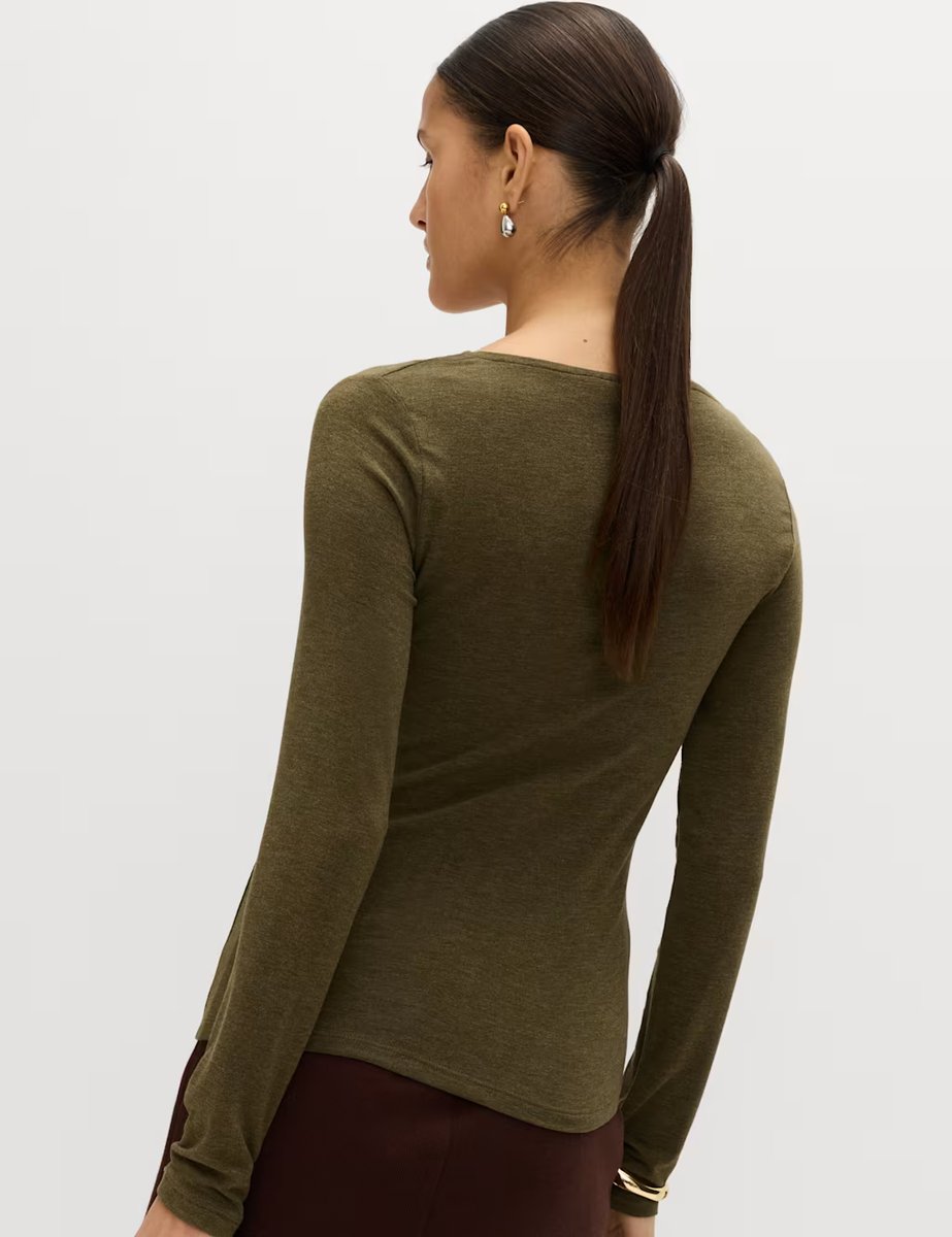 Marks & Spencer M&S Twist Detail Long Sleeve Top Khaki - 4
