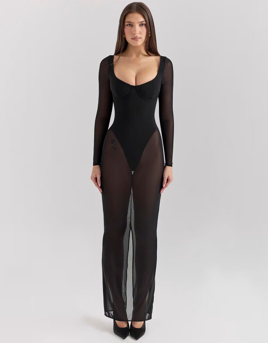 ASOS House of CB Everly maxi dress with bodysuit in black