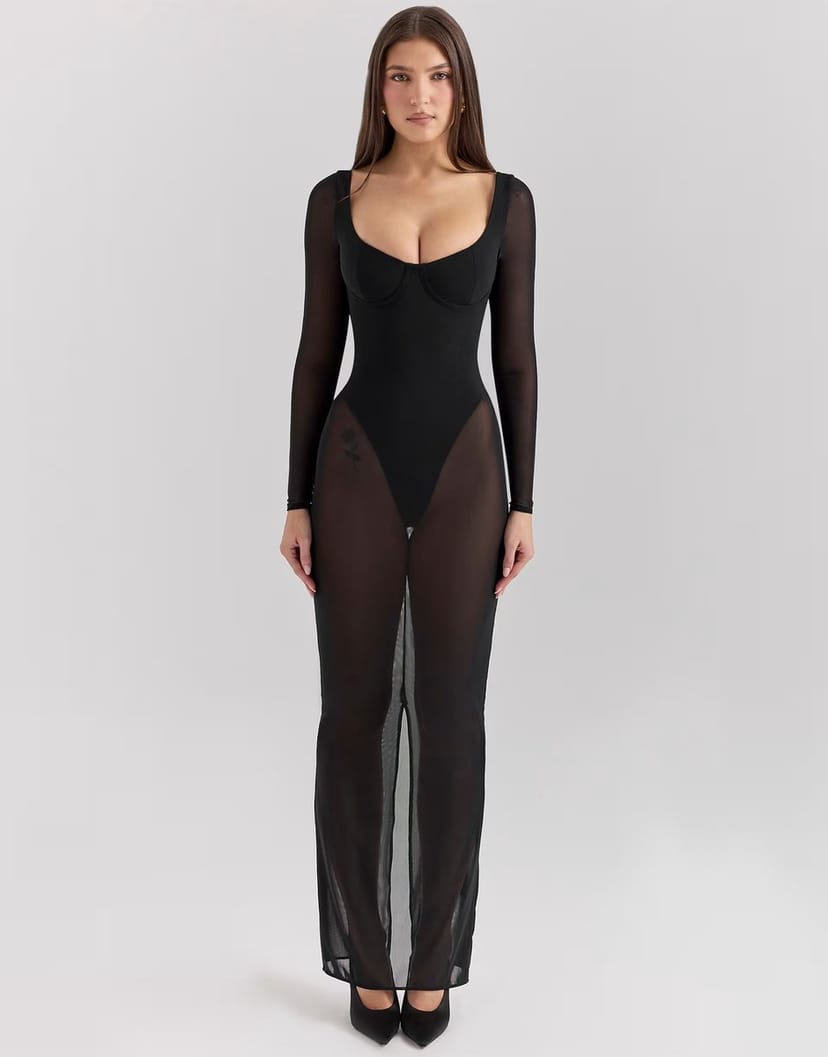 ASOS House of CB Everly maxi dress with bodysuit in black - 1