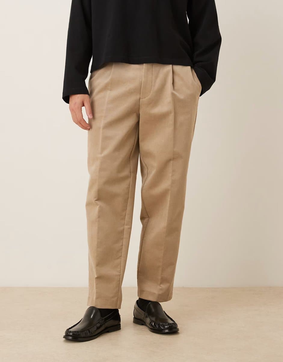 ASOS ASOS DESIGN smart oversized tapered pleated trousers in dark stone
