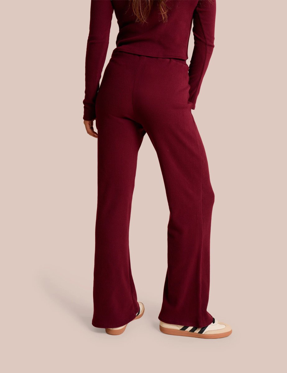 Public Desire High Waist Rib Wide Leg Trouser Burgundy - 3